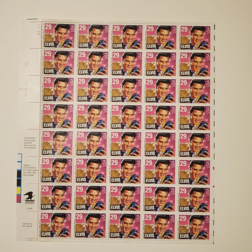 USPS 1992 Commemorative Elvis Presley Stamp Sheet